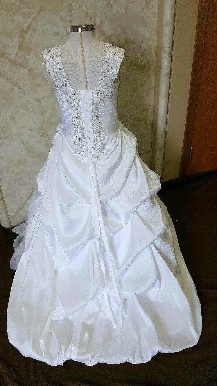 white flower girl dress with train